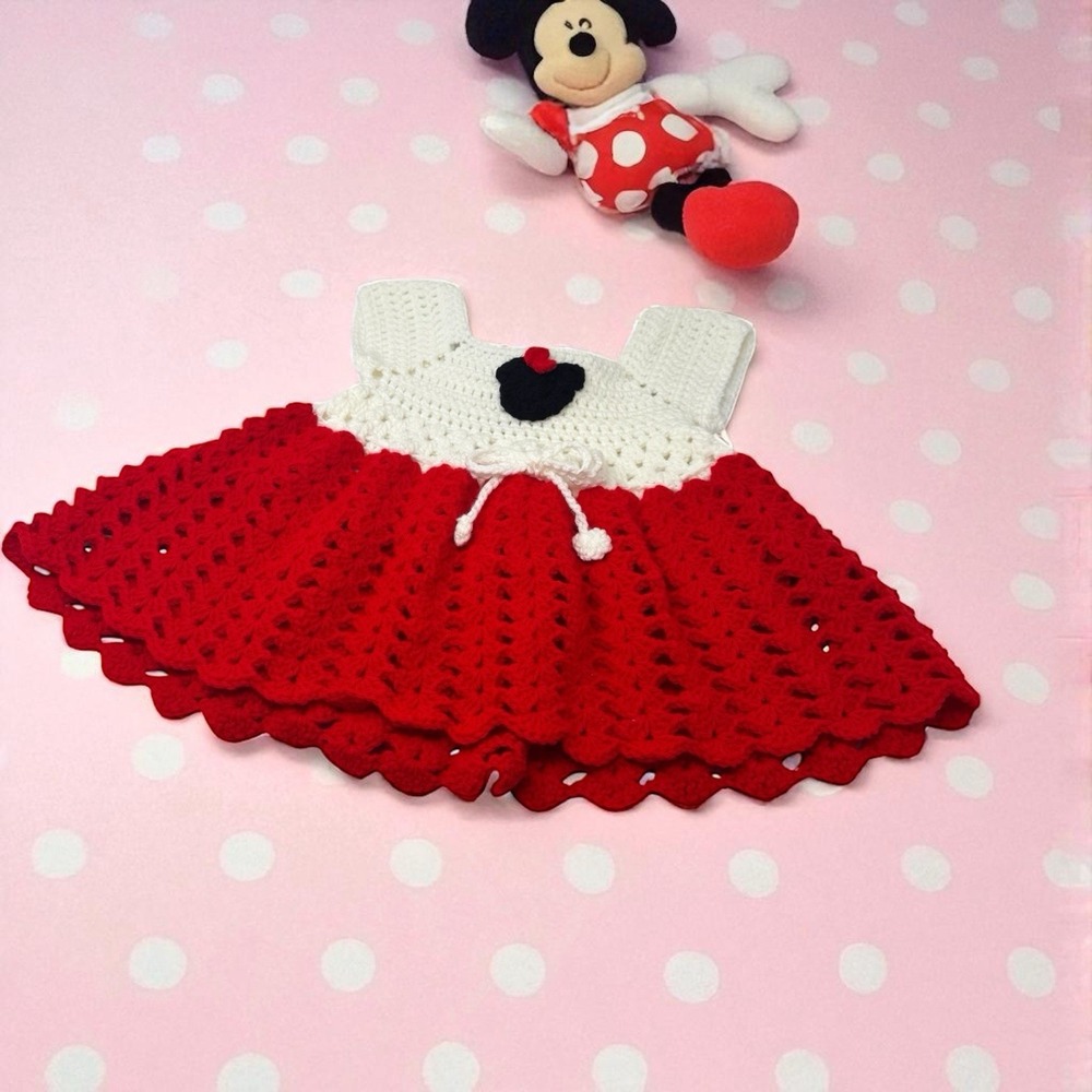 Crochet 🧶 Baby Doll‎ Dress Cottagecore Fairycore Handmade 2/3 T Minnie Mouse